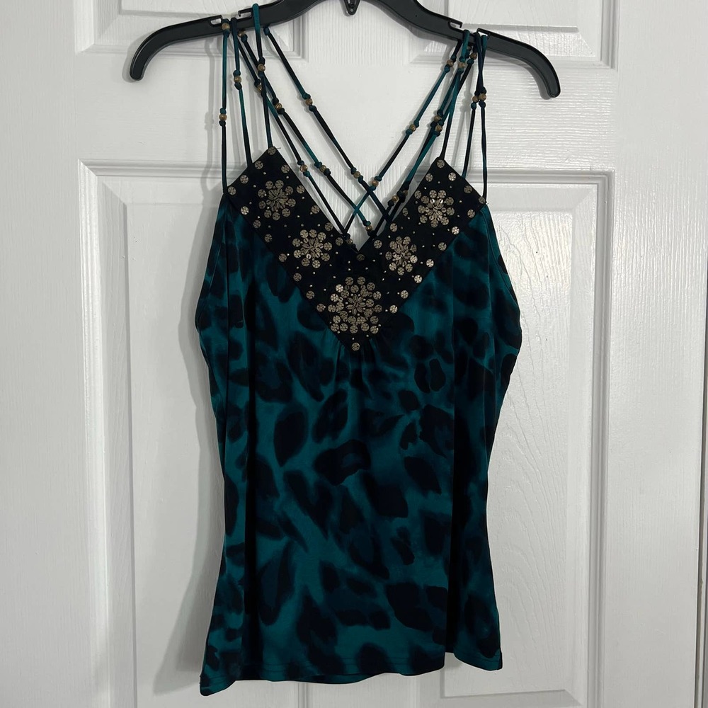 CARINA WOMENS STRPPY BEADED BLOUSE SIZE MEDIUM